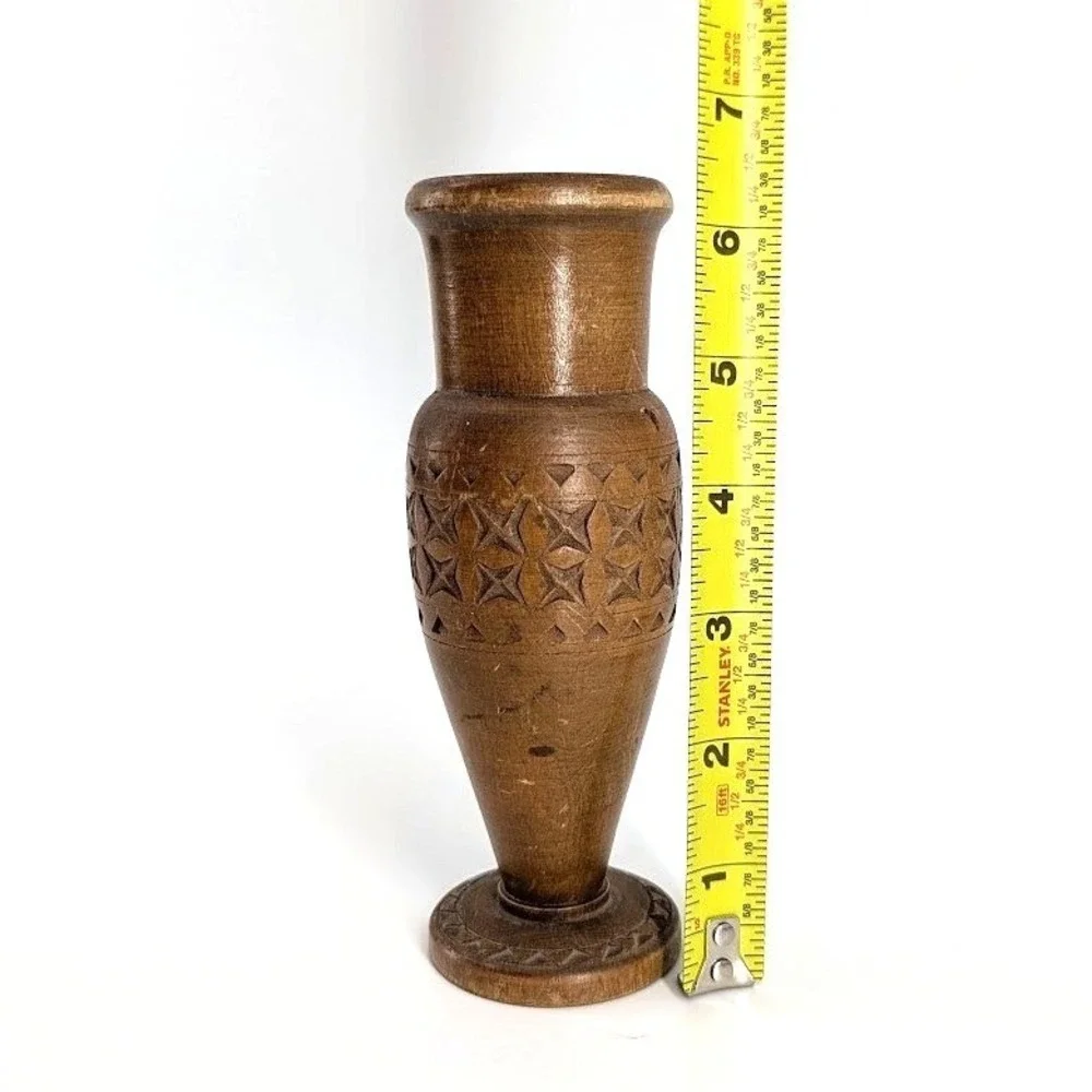 Antique Hand-Turned Carved Wooden Bud Vase Folk Art Primitive Decor c. 1900–1940